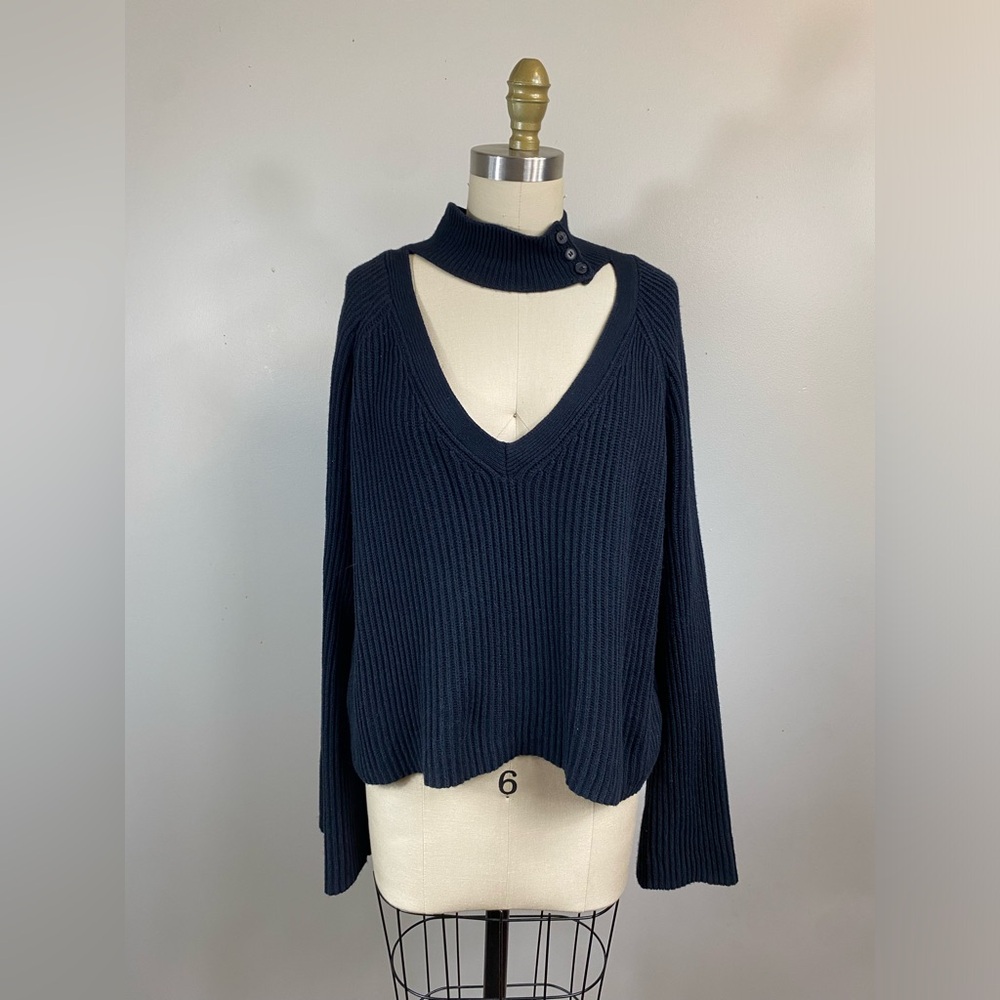 Intermix Black Ribbed Sweater with Choker Neck large